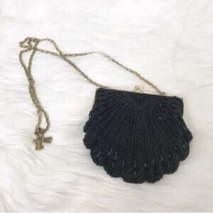 La Regale Vintage Black Beaded Satin Purse
